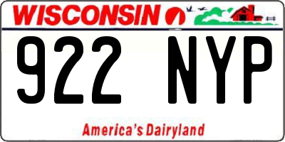 WI license plate 922NYP