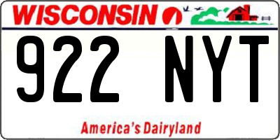 WI license plate 922NYT