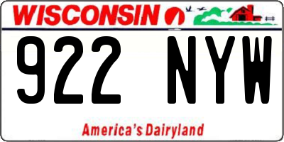 WI license plate 922NYW