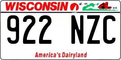 WI license plate 922NZC
