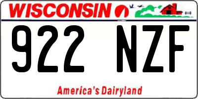 WI license plate 922NZF