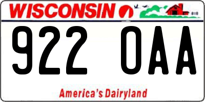 WI license plate 922OAA