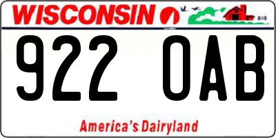 WI license plate 922OAB