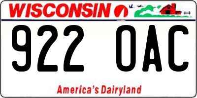 WI license plate 922OAC