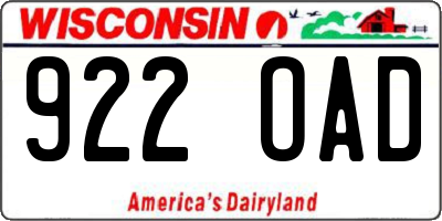 WI license plate 922OAD