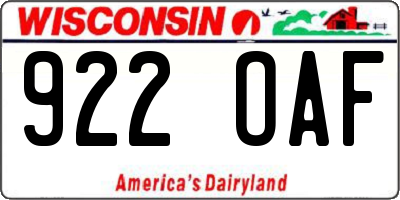 WI license plate 922OAF