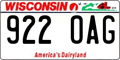WI license plate 922OAG