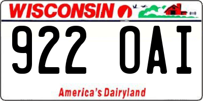 WI license plate 922OAI