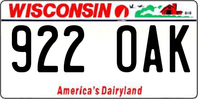 WI license plate 922OAK