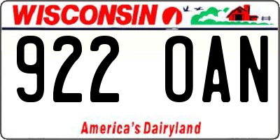 WI license plate 922OAN
