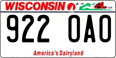 WI license plate 922OAO