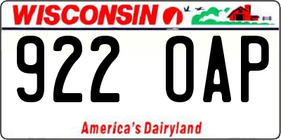 WI license plate 922OAP
