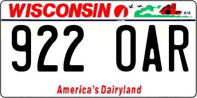 WI license plate 922OAR