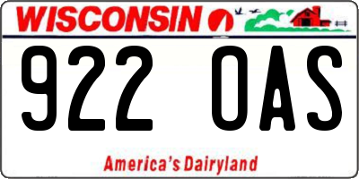WI license plate 922OAS
