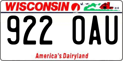 WI license plate 922OAU
