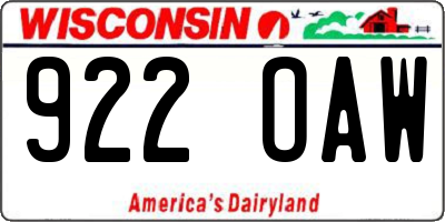 WI license plate 922OAW