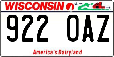 WI license plate 922OAZ