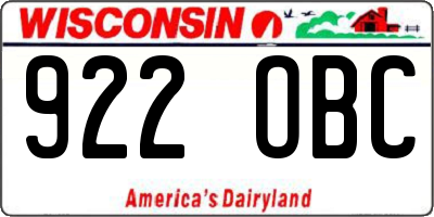 WI license plate 922OBC
