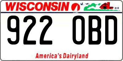 WI license plate 922OBD