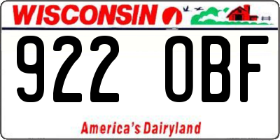 WI license plate 922OBF