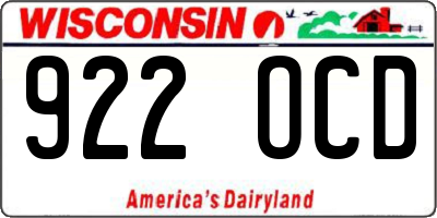 WI license plate 922OCD