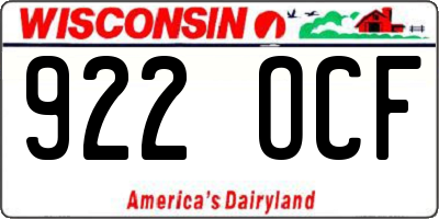 WI license plate 922OCF