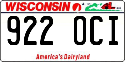 WI license plate 922OCI