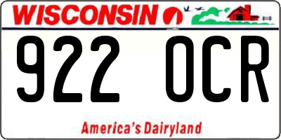 WI license plate 922OCR