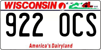 WI license plate 922OCS