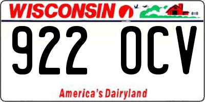 WI license plate 922OCV