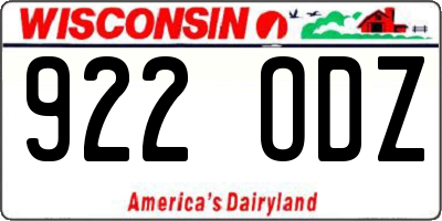 WI license plate 922ODZ