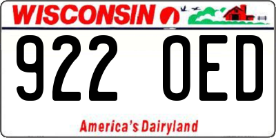 WI license plate 922OED