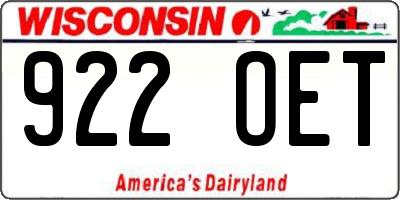 WI license plate 922OET