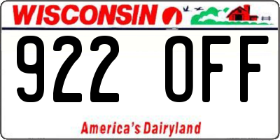 WI license plate 922OFF