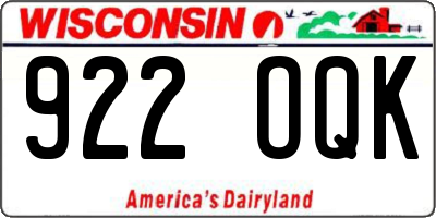 WI license plate 922OQK
