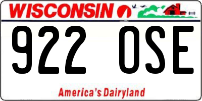 WI license plate 922OSE