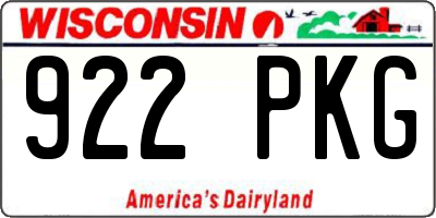 WI license plate 922PKG