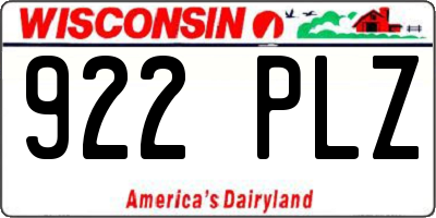 WI license plate 922PLZ