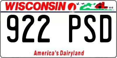 WI license plate 922PSD