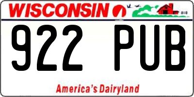 WI license plate 922PUB