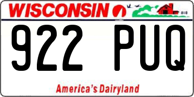 WI license plate 922PUQ