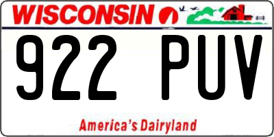 WI license plate 922PUV
