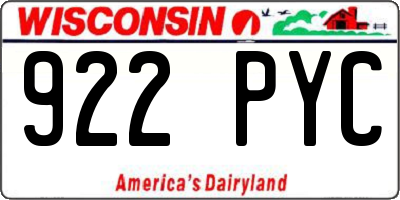 WI license plate 922PYC