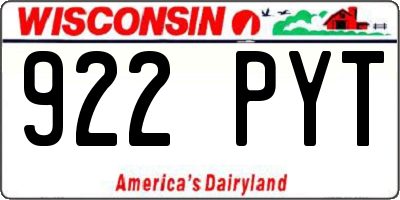 WI license plate 922PYT