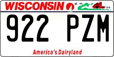 WI license plate 922PZM