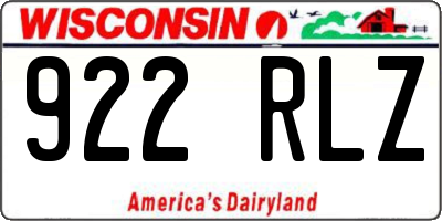 WI license plate 922RLZ
