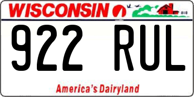 WI license plate 922RUL