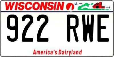 WI license plate 922RWE