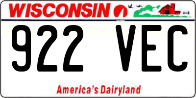 WI license plate 922VEC