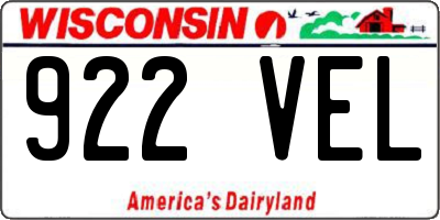 WI license plate 922VEL